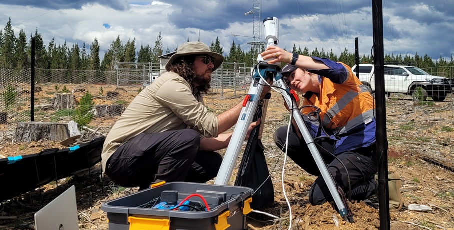 Biosis Emma Heath and Wes Hart installing thermal cameras